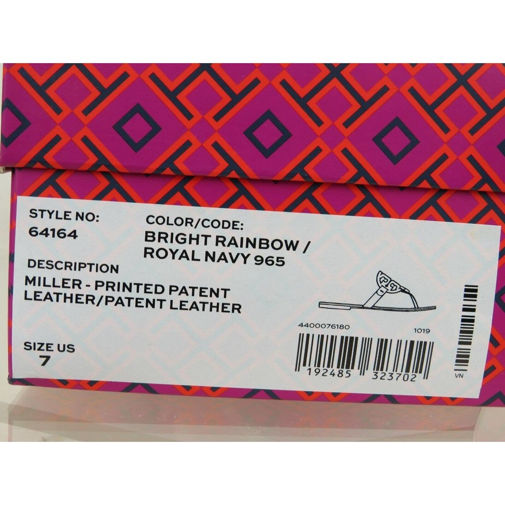 TORY BURCH MILLER ROYAL NAVY RAINBOW REVA LEATHER FLATS THONG SLIDES SANDALS 7 - Picture 12 of 12